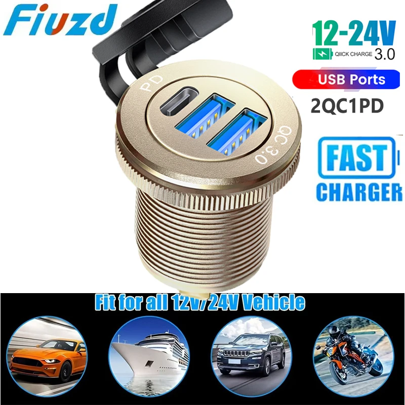 

Car Socket USB Port Car Charger Motorcycle 54W Charger Socket Waterproof Fast Quick Charge Adapter for Vehicle Boat Truck