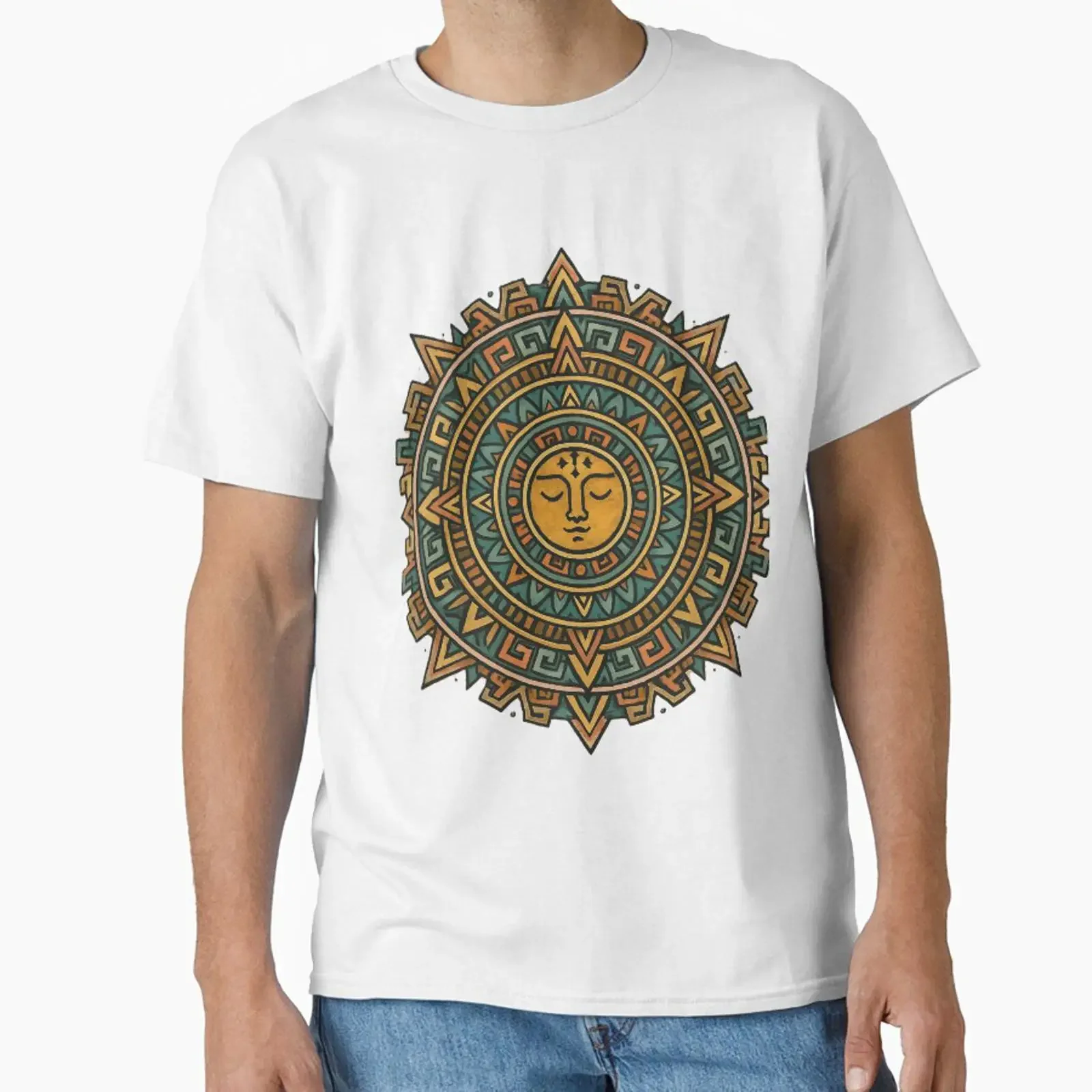 Aztec Sun Mandala designed and sold by Vitalka uk vintage Washed Top For Everyday Wear designer clothes fashion streetwear