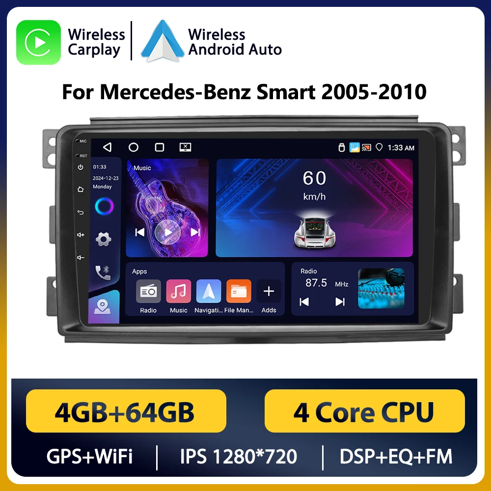 Podofo Android Car Radio For Mercedes-Benz Smart Fortwo 2005-2010 Android Auto 2 Din Multimedia Player Navigation GPS BT FM RDS image 3