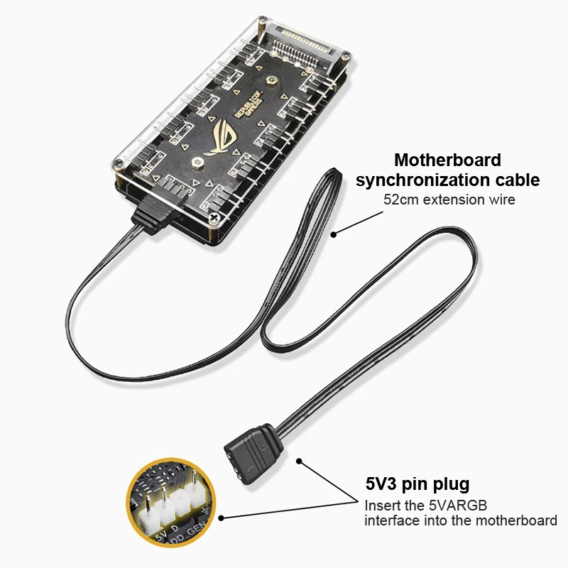 الكمبيوتر برودة مروحة ARGB HUB 1 إلى 11 5 فولت 3Pin LED قطاع ضوء محور محول SATA الطاقة ARGB مروحة الفاصل لعلبة الكمبيوتر