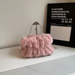 Borsa in peluche autunno e inverno 2024 borsa a tracolla a pieghe con catena di perle borsa a tracolla Mao Mao di nuova moda