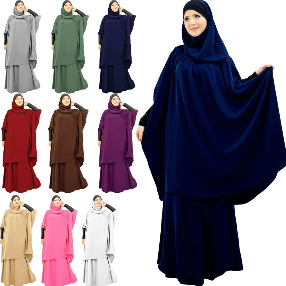 

Eid Ramadan Women Hijab Dress Muslim Prayer Garment Sets 2 piece Islamic Turkey Namaz Long Khimar Musulman Jurken Abaya Kimono