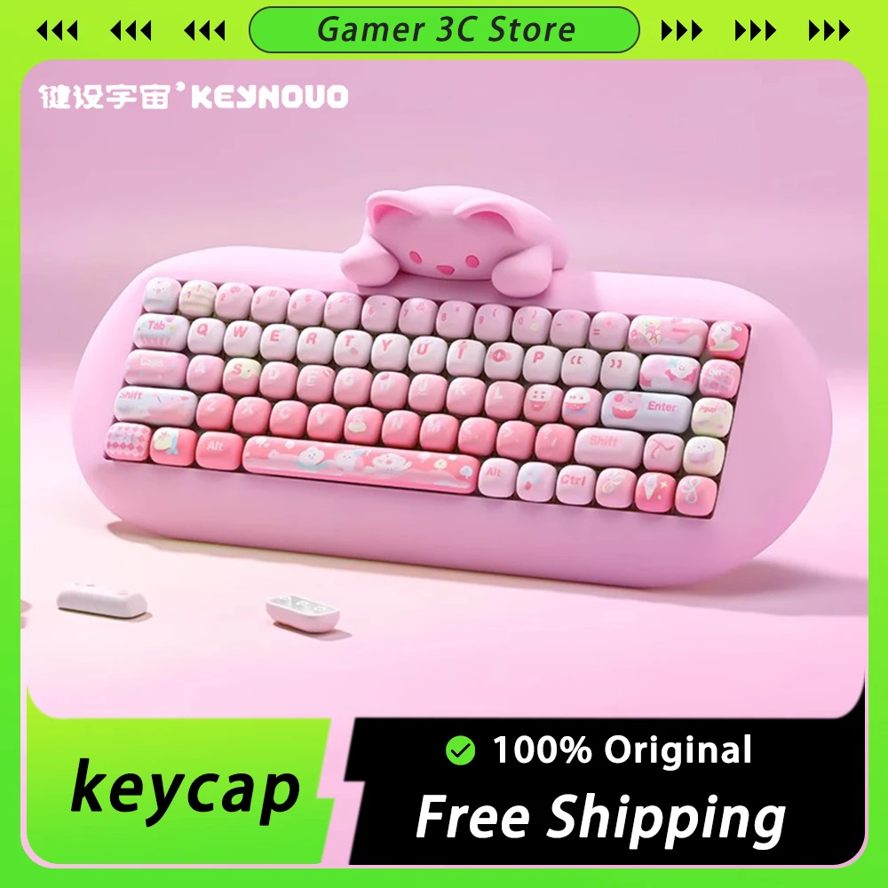 Yunzii Keycaps Mog Height 138 Keys Lovely Thermal Sublimation Pbt Pink Keynouo Mechanical Keyboard Customized Keycaps Gifts