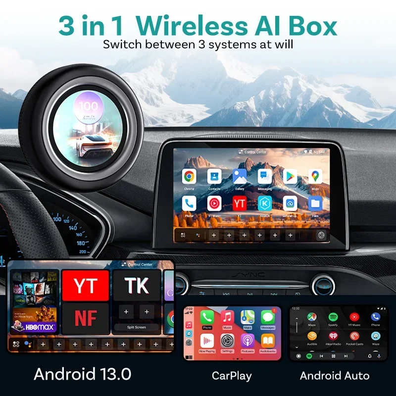 OTTOCAST V2 PRO Ai Box Wireless Carplay Android Auto محول Android 13 Play Store Netflix Youtube Video Box لسيارات BMW MG Hyundai