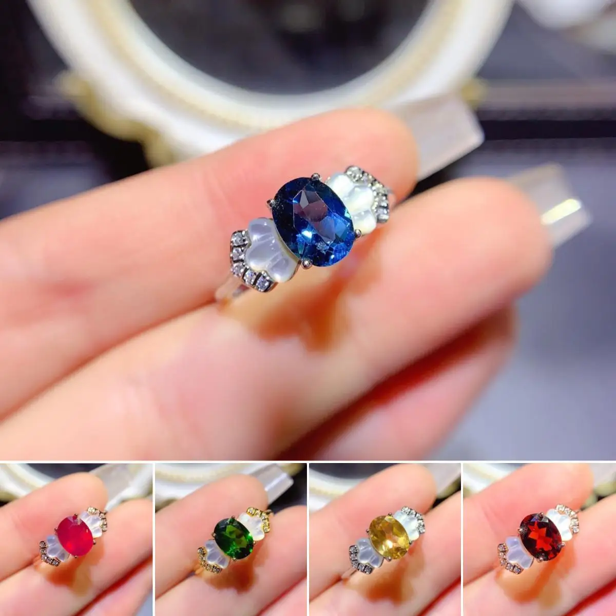 

FS Natural Ruby/Topaz/Garnet/Diopside Ring S925 Sterling Silver for Women Fine Fashion 7*9 Gem Jewelrry Accessories MeiBaPJ