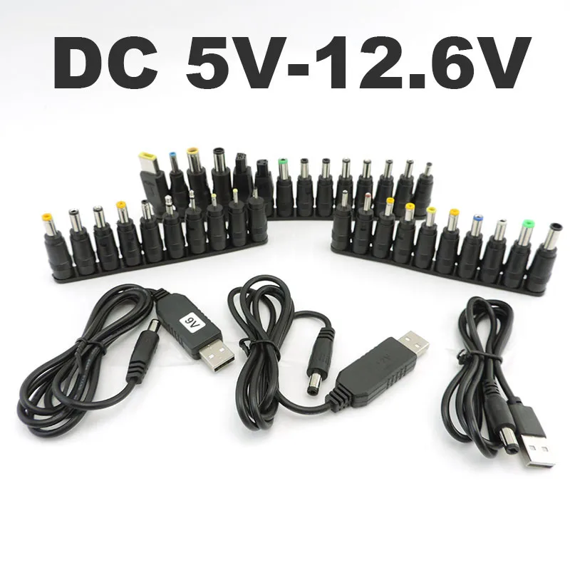 DC 5V to DC 9V 8.4v 12.6v 12V Step UP Module USB power boost Cable line Converter with 34pcs DC female charger Adapter Plug e1