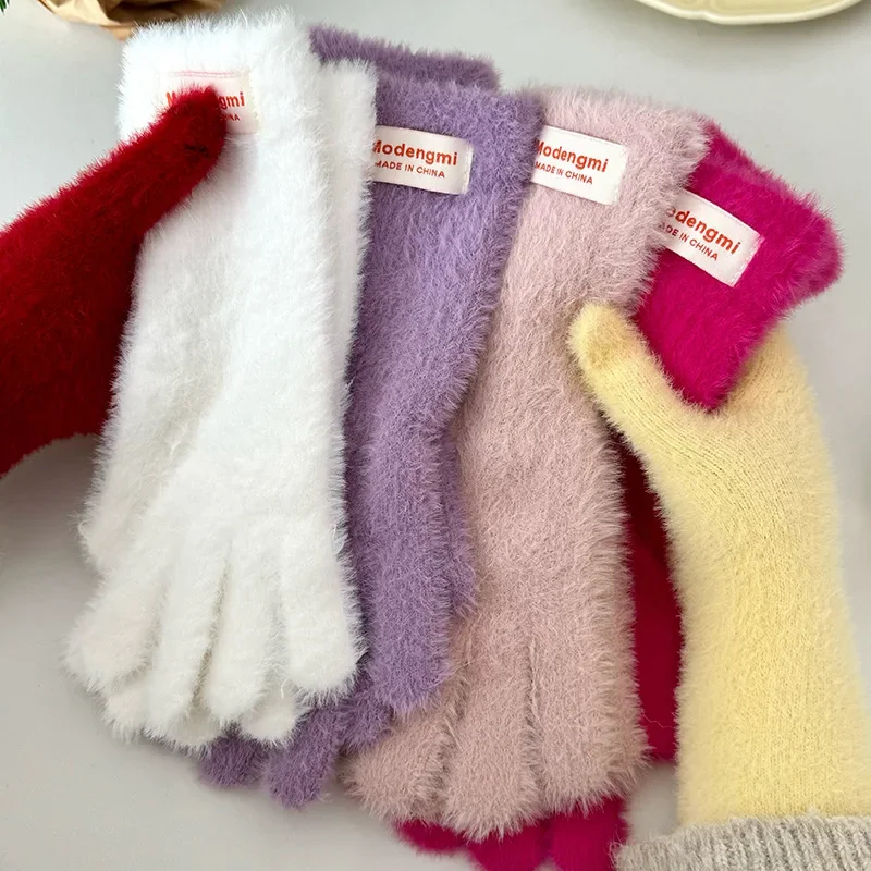 Japanese Style Cute Plush Gloves Women's Winter Warm Anti-cold Long Gloves Touchscreen Compatible Snowy Atmosphere Sensation