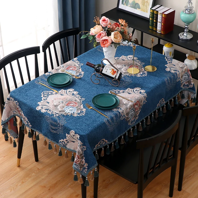 European Luxury Dining Table Tablecloth Chenille Jacquard Fabric Coffee Table Cloth Restaurant Decoration Rectangular Tablecloth