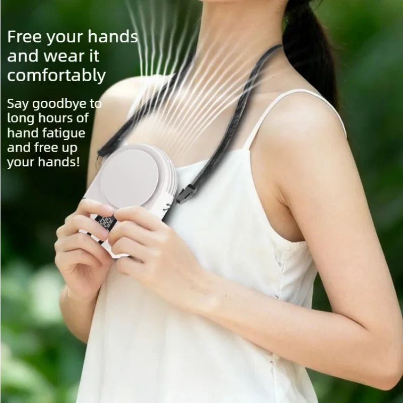 2 in 1 Neck Waist Fan Portable Hanging Mini Fan 5 Speeds USB Rechargeable Bladeless Adjustable Lanyard Sports Outdoor Work