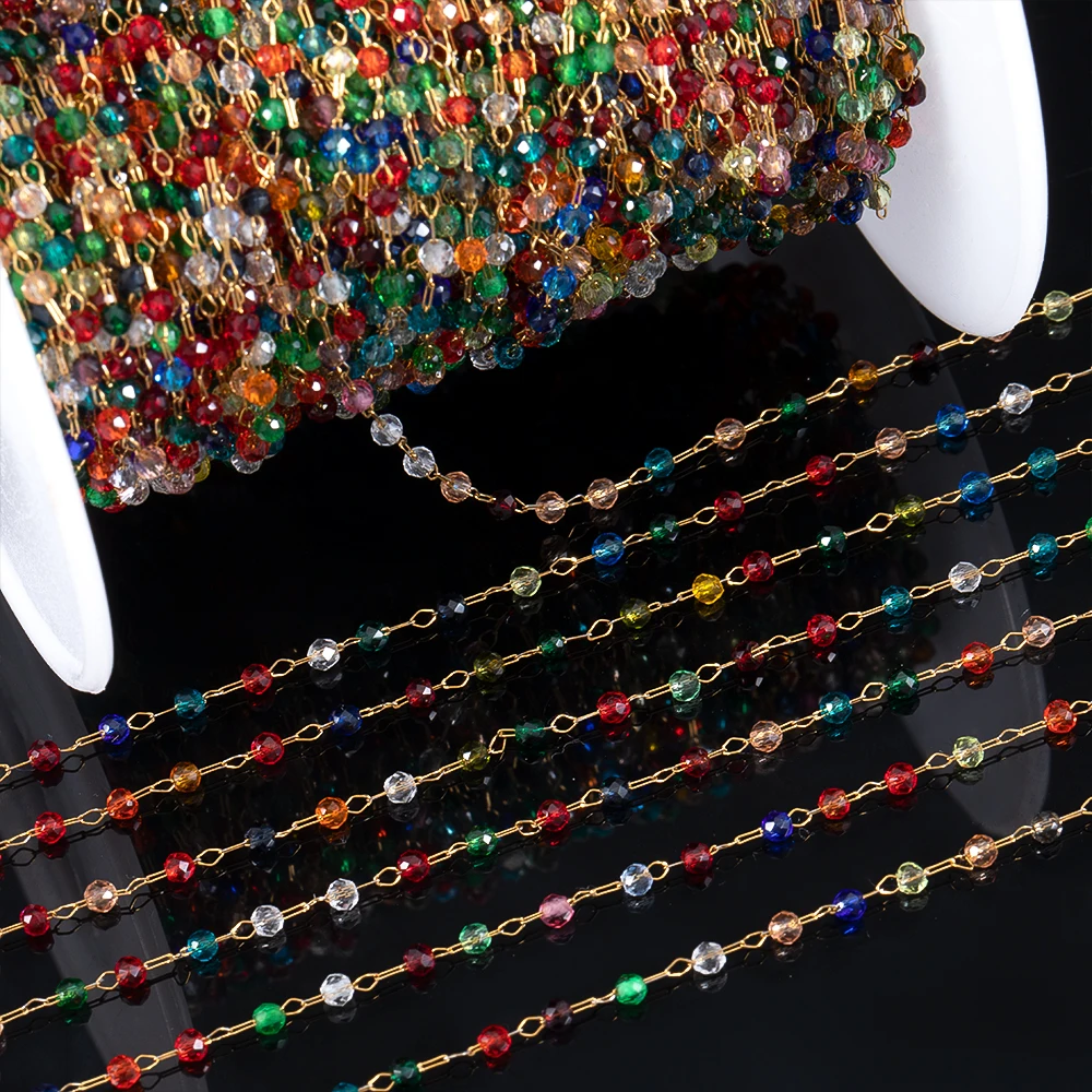 

1meter Colorful Rice Beads Chain Golden Stainless Steel Chain with 2mm Glass Beads Chain for Diy Summer Necklace Bracelet Making