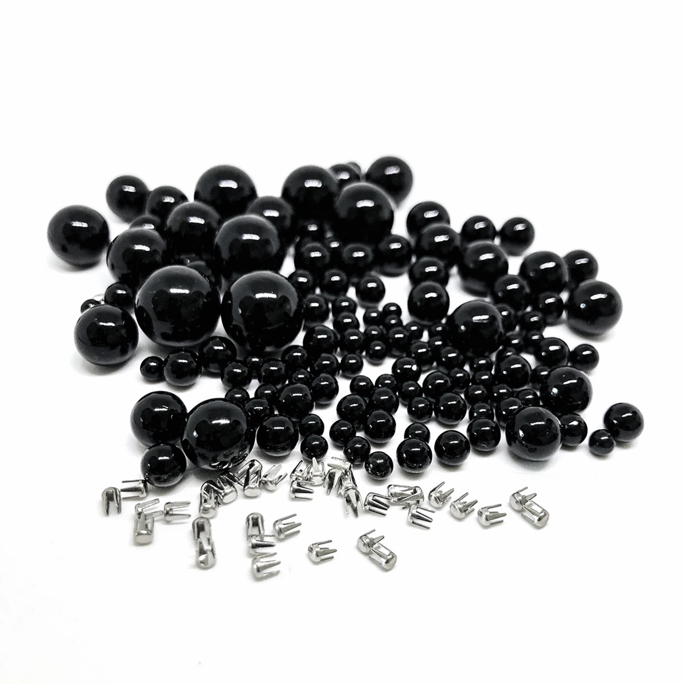Black Imitation Pearl Bead Rivet Stud 4 Claw Stainless Steel Pearl Nail 5 Sizes No-Hole Pearl Beads for DIY Craft Decoration​​