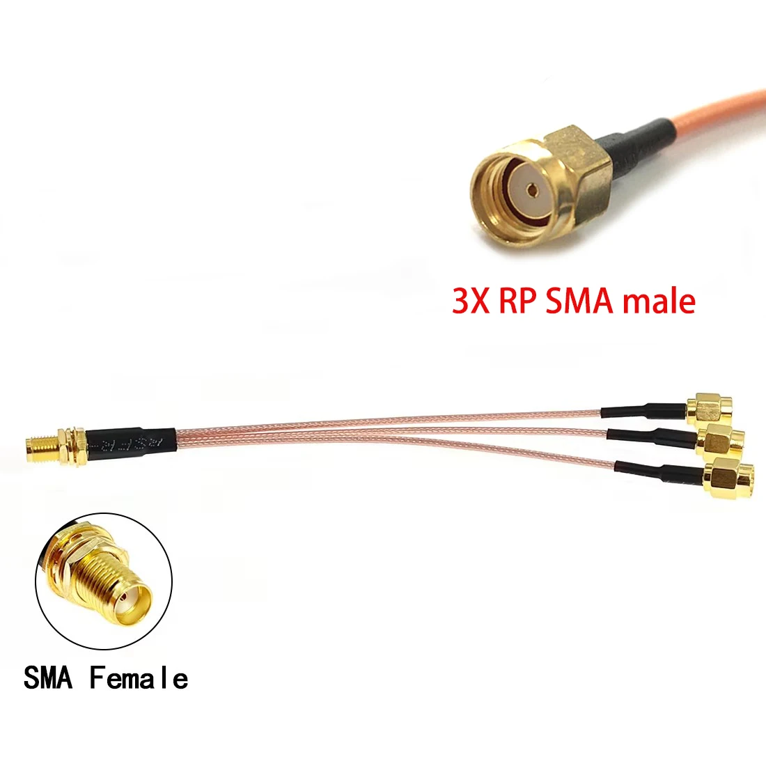 SMA Female Nut to 3X RP SMA Male Plug Splitter Combiner Pigtail Cable RG178 15cm 6