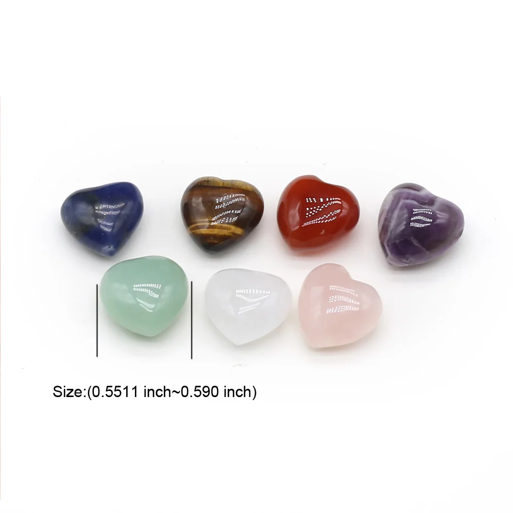 7pcs 15mm Natural Stone Crystal Agate Heart Aura Rune Yoga Stone Chakra Loose Beads for Jewelry Making Supplies DIY Accessories