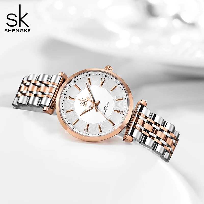 Relogio Feminino Shengke sk Fashion Women Watches Rose Golden Stainless Steel Woman\'s Quartz Wristwatches Ladies Colorful Clock