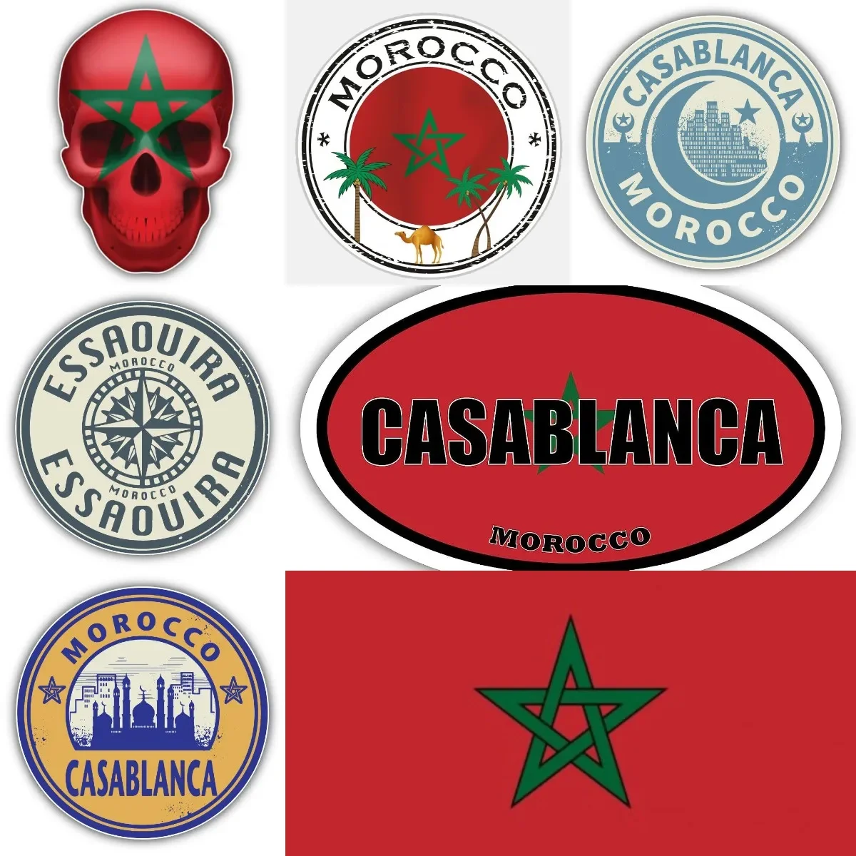 

Morocco Flag Skull Creative Circular Badge Sticker for Laptop Motorcycle Bycicle Car Window Wall Helmet Fridge Decal Accessories