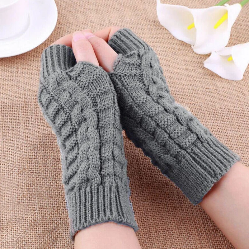 

Soft Winter Warm Wool Knitting Solid Half Finger Gloves For Women Knitted Fingerless Gloves Wrist Mittens Handschoenen Guantes