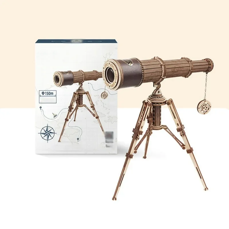 

Monocular Telescope Model 3D Puzzle Wooden Craft DIY Building Set STEM Toys Triple Magnification Sight Range Collection Ornament