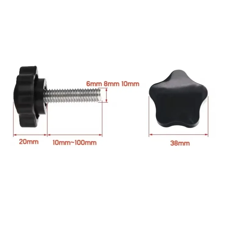1-2pcs M6 M8 M10 38# Thread Star Shaped Clamping Bolt Knob Bakelite Plastic Head Handle Screw For Industry Equipment