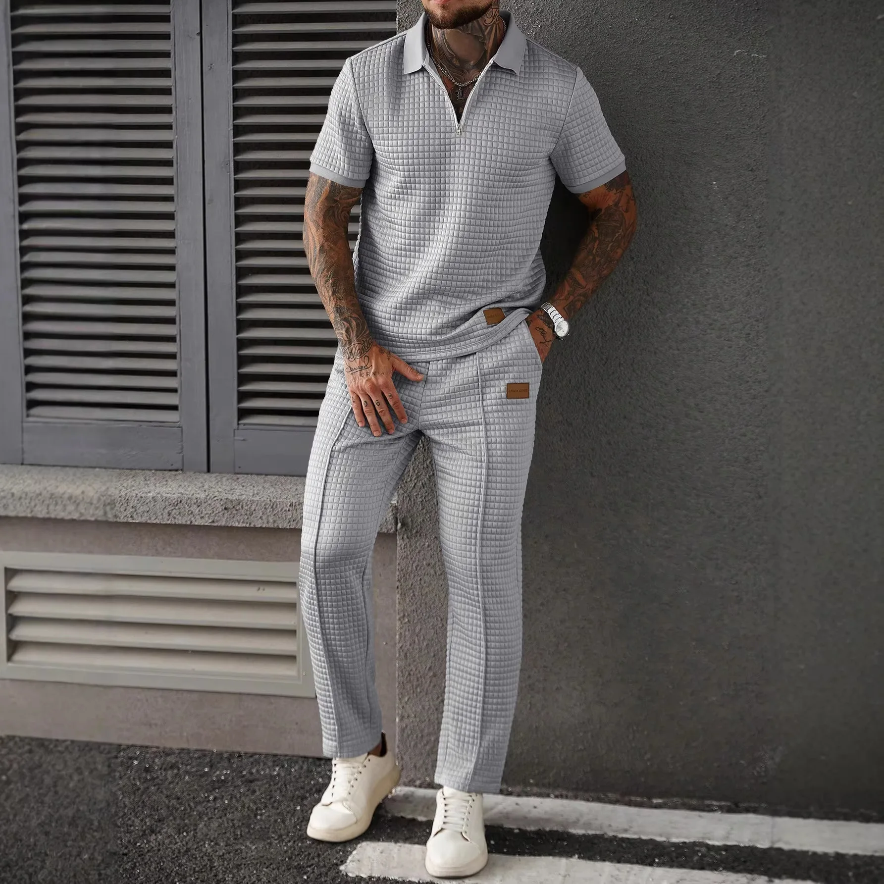 

2026 New Men's Tracksuit Elegant Zip POLO Shirt & Pants Set Modern Solid Color Sporty 2-Piece Outfits Casual Leisure Gown