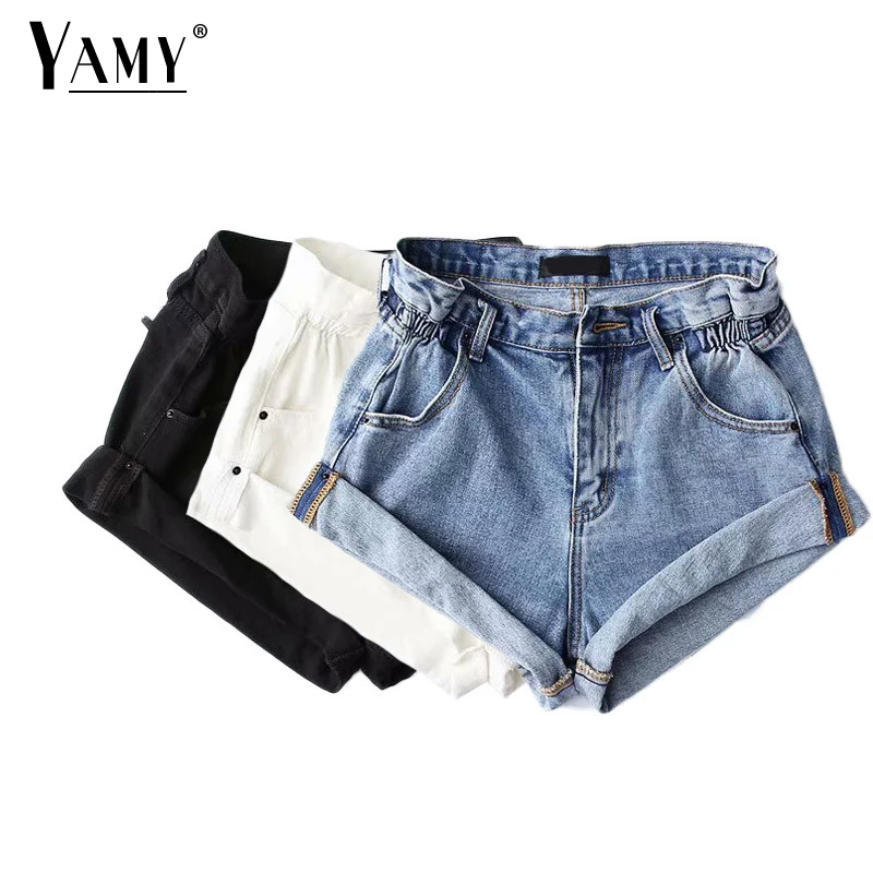 

2024 Summer korean elastic high waisted shorts womens casual denim shorts black white sexy jean shorts for women fashion bottoms