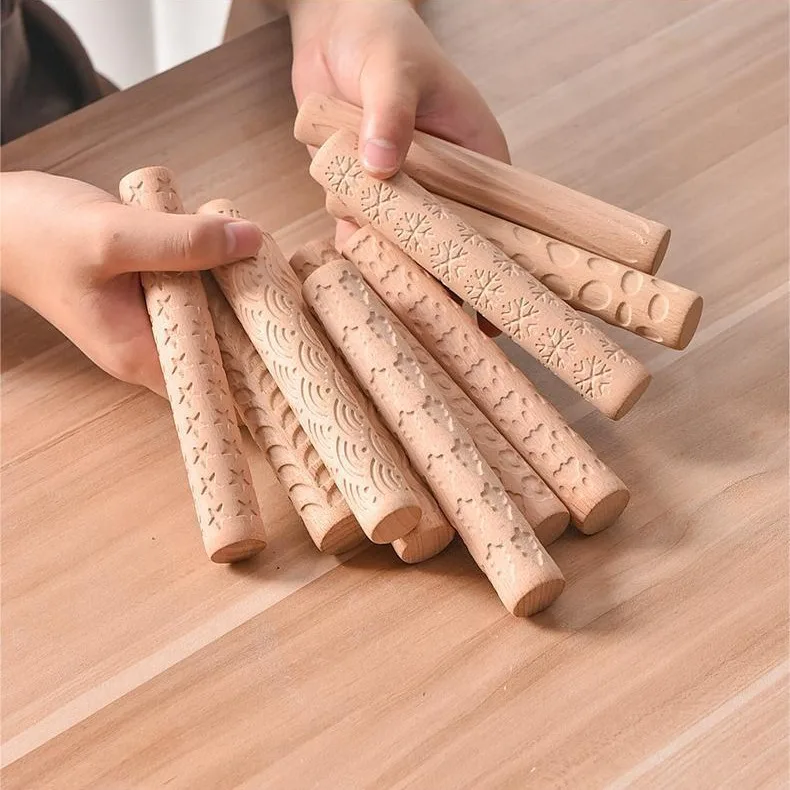 New Pottery Tools Wooden Hand Pressure Rollers For Stamp Pattern Mud Roller Relief Stick Ceramic Clay Modeling Pottery Tools