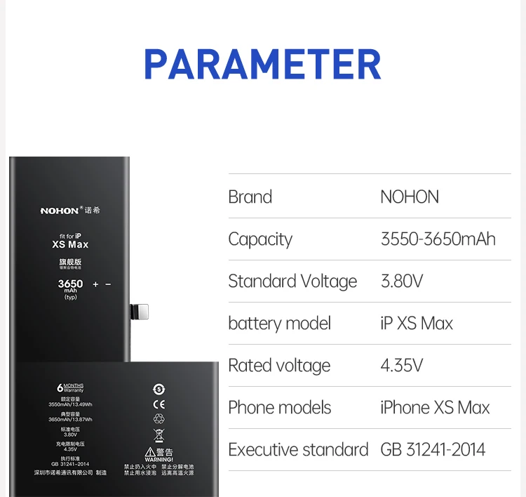 NOHON Battery for IPhone XS Max Xsmax High Capacity Battery Phone Replacement Batteries Good Quality Bateria Fast Shipping