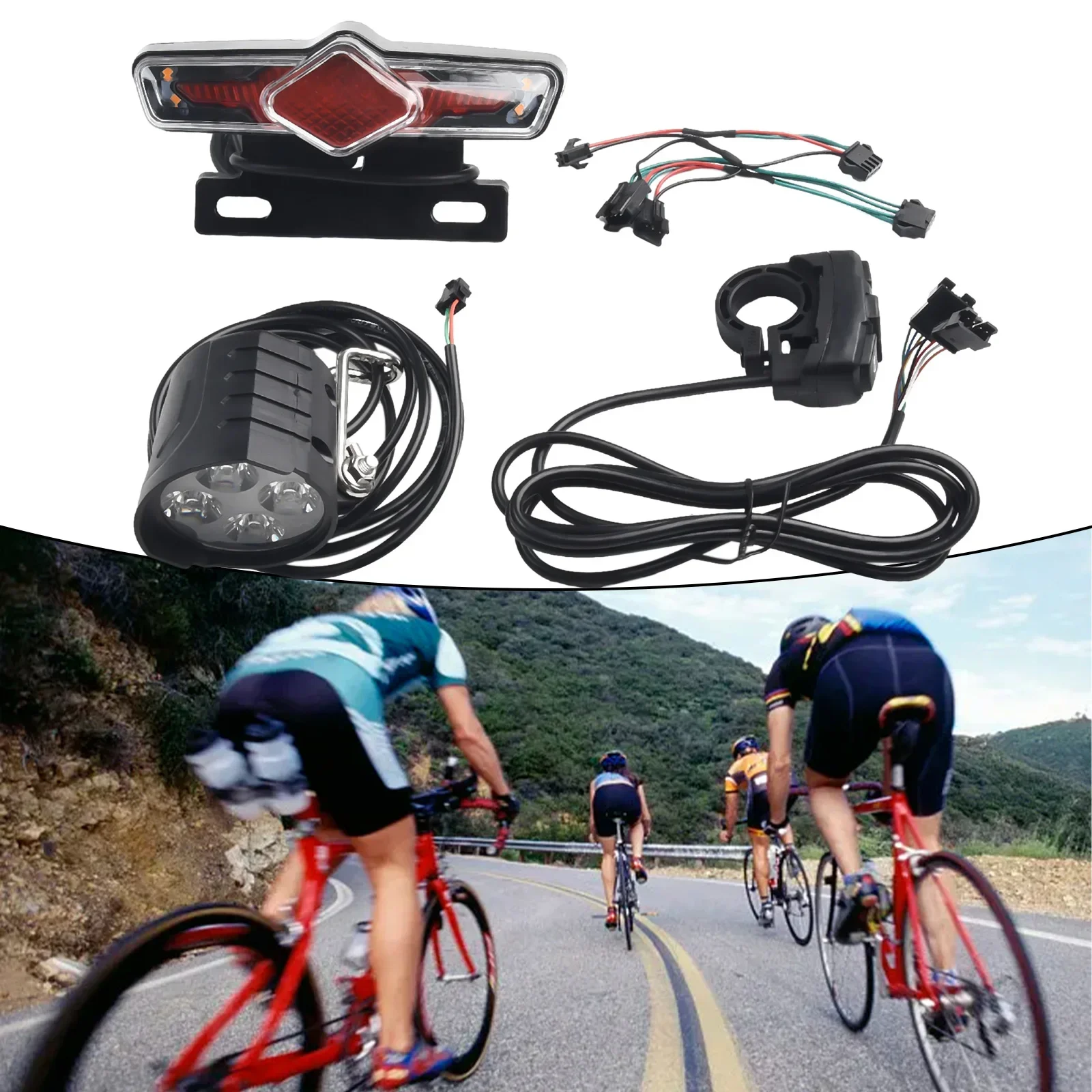 

Waterproof E-Bike Lighting Kit 36-60V Front & Tail Lights 12-72V Horn Switch 3/4 Pin Wiring Electric Bicycle Retrofit E-bike