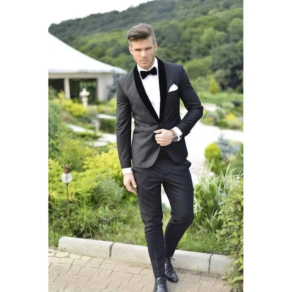 

Fashion Slim Fit Suits for Men Skinny Shawl Lapel One Button High Quality Male Clothing Customized 2 Piece Jacket Pants Sets