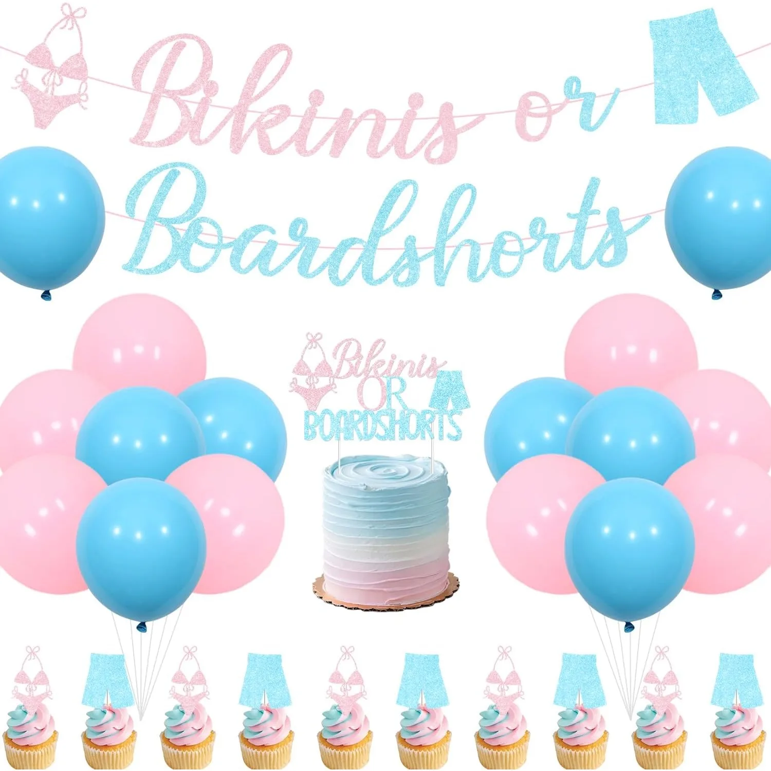 

Funmemoir Pink Blue Bikinis or Boardshorts Gender Reveal Decoration Balloon Beach Themed Baby Shower Boy or Girl Party Supplies
