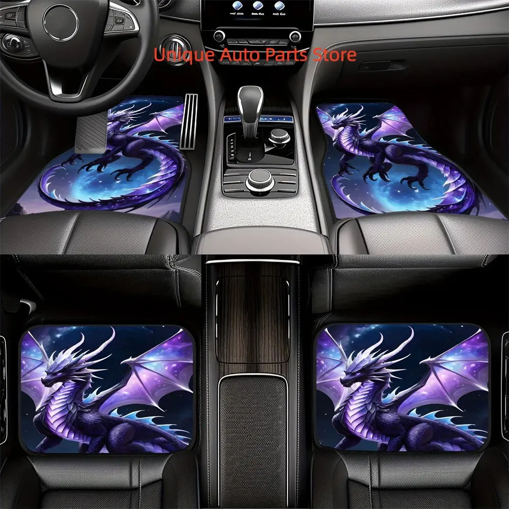 

4pcs Set of Black Car Floor Mats with Purple Dragon Print, Full Coverage All-Season Car Mats, XPE Non-Slip And Wear-Resistant Ma