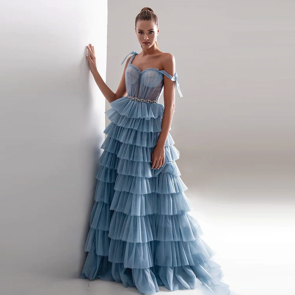 

Роскошное многоуровневое платье трапециевидной формы на бретельках принцессы для выпускного вечера с поясом и открытой спиной, вечернее клубное платье для выпускного вечера, robes de soirée