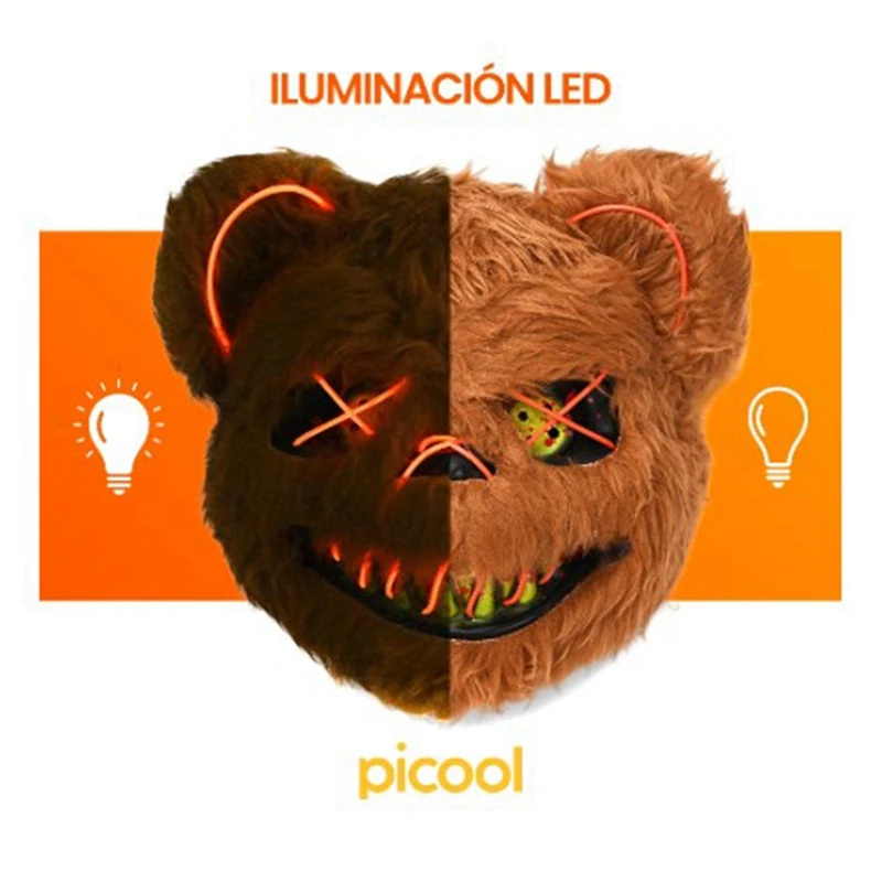 Maschera per cosplay di Halloween con trucco da palcoscenico per feste luminose Orso spaventoso Coniglio Copricapo per cartoni animati Costume di carnevale Accessorio per travestimento