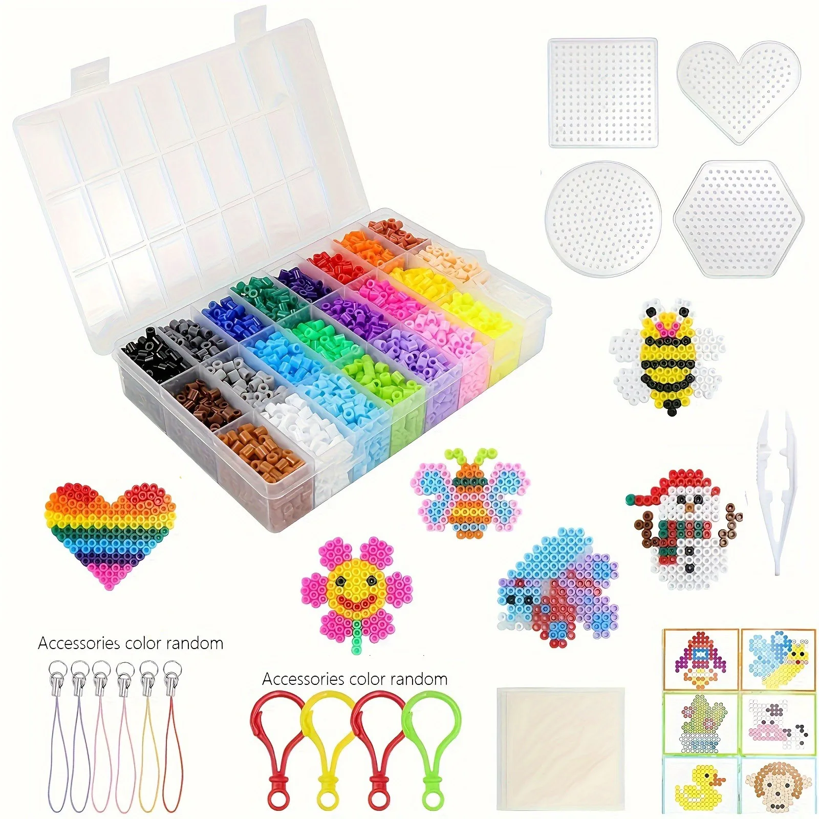 1 Pack 24 Colors Rainbow Ironing Beads Pegboard Set, 5mm 6300Pcs Hama Beads  Pixel Puzzle for Birthday and Holiday Gifts DIY