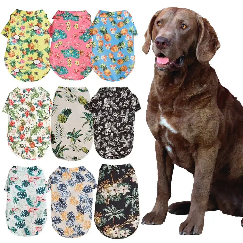 Pet Summer Dog Clothes Cool Beach Hawaiian Style Dog Cat Shirt Short Sleeve Coconut Tree Printing XS-5XL Small Medium Large Dog