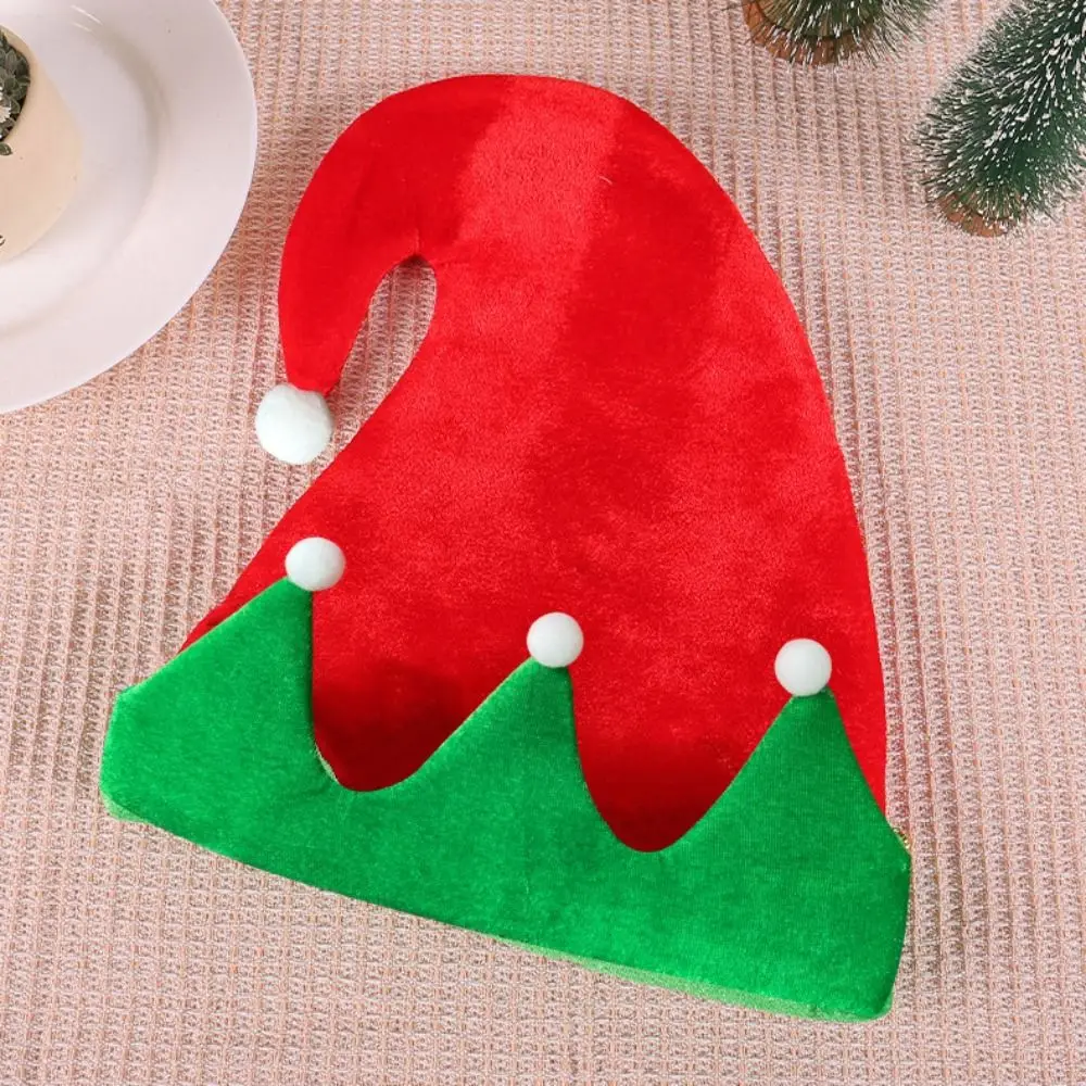 Outdoor Red Christmas Hat Ball Soft Stripe Xmas Cap with Bells Patchwork Santa Elf Hat Girls