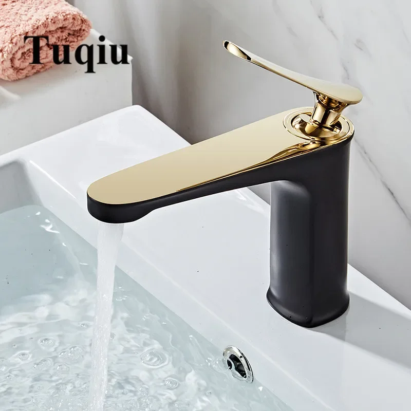 Bathroom Faucet Solid Brass Bathroom Basin Faucet Cold And Hot Water Mixer Sink Tap Single Handle Deck Mounted White & Gold Tap