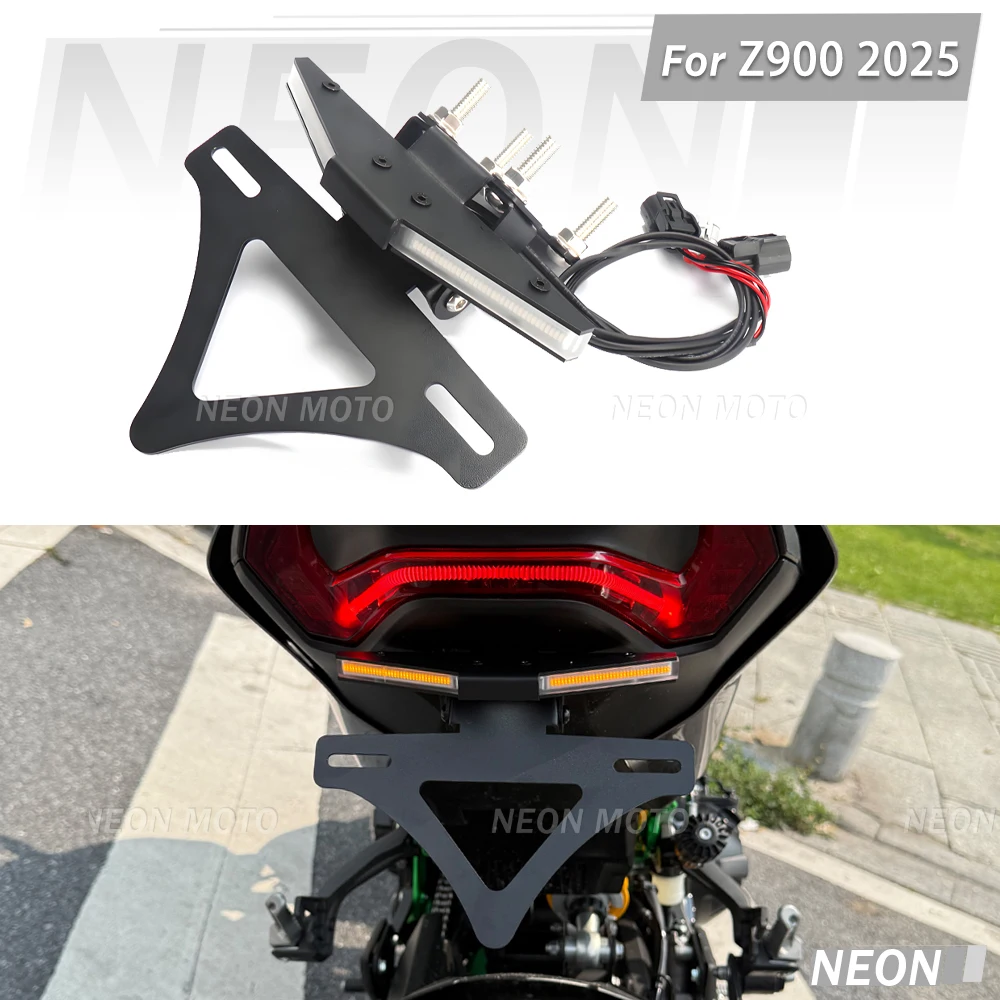 

For Kawasaki Z900 Motorcycle Rear Short Tail Brake Turn Signals Integrated LED Lights License Plate Bracket accessories 2025+