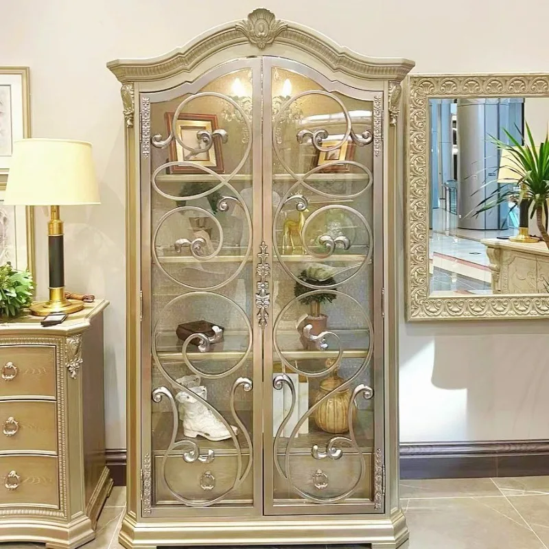 

Solid wood bookcase French retro old carved locker foyer display cabinet furniture