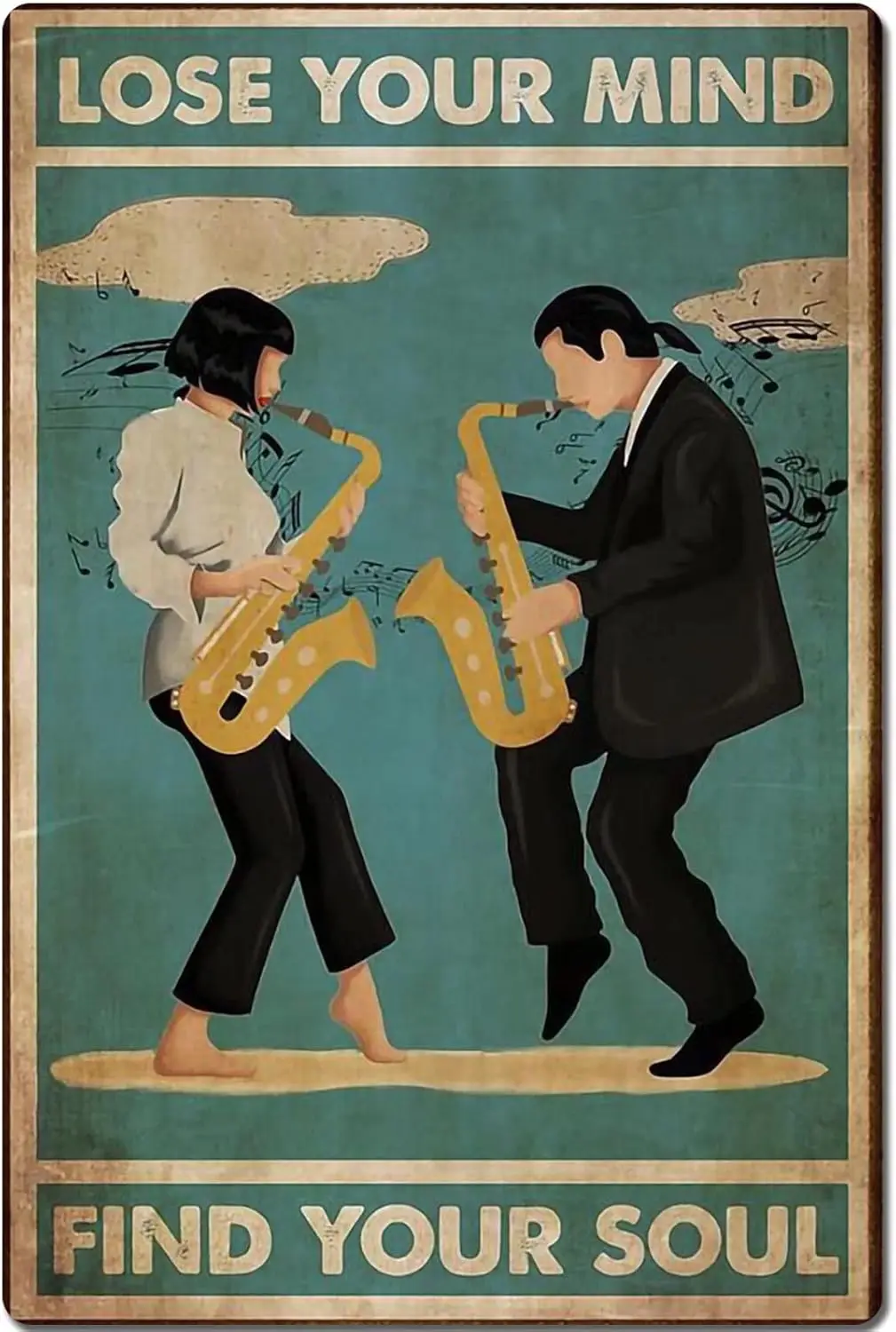 Saxofoon Metalen Tin Bord, Verlies Uw Geest Vind Uw Ziel, Geniet Van Saxofoon Spelen, Muur Decor Voor Thuis Bar Restaurant Cafe Pub Ou