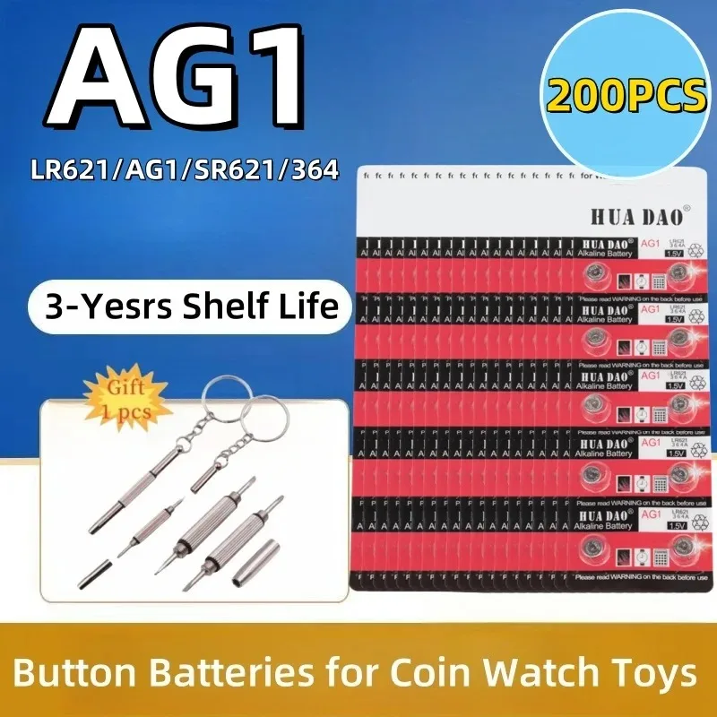 200 Uds AG1 LR621 1,55 V batería de botón alcalina, 164 SR60 363 SR621SW 364 621 SR621 L621 CX60 pila de moneda para reloj remoto