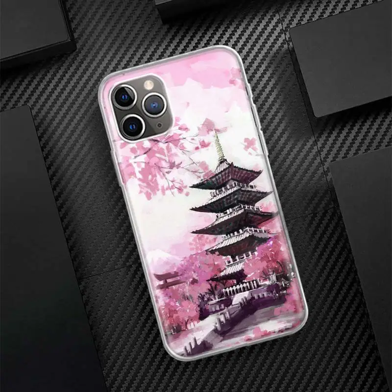 Cherry Blossom Tree Silicon Call Phone Case for iPhone 17 16 16E 15 Pro Max 14 Plus 11 13 Mini 12 7 8 SE Air 17Pro Cover Shell F