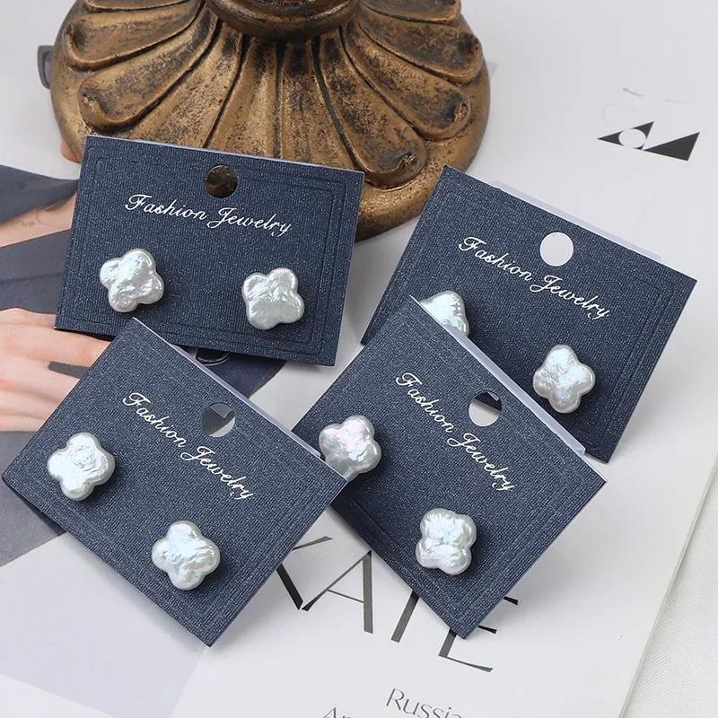 

YWYC Four Leaf Grass Baroque Freshwater Pearl Stud Earrings 925 Sterling Silver Earrings for Women Sweet Girls Jewelry Gift