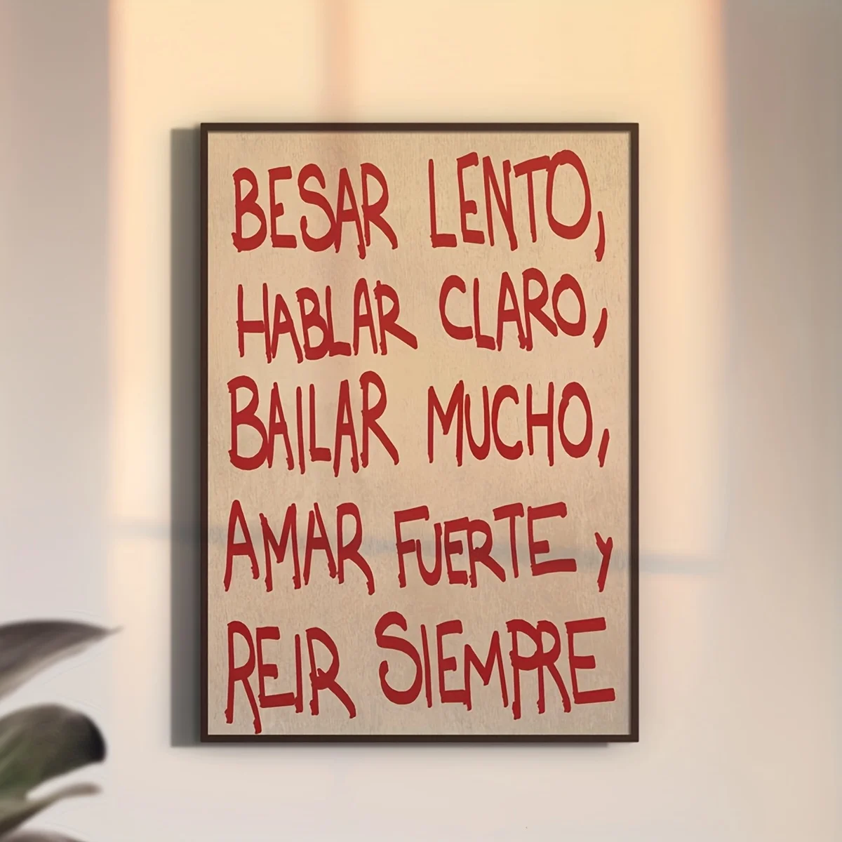 Spanish Besar Lento Wall Art, Red Vintage Poster Print Decoration, Inspirational Sweet Quote Art, Retro Poster, Modern Minimalis
