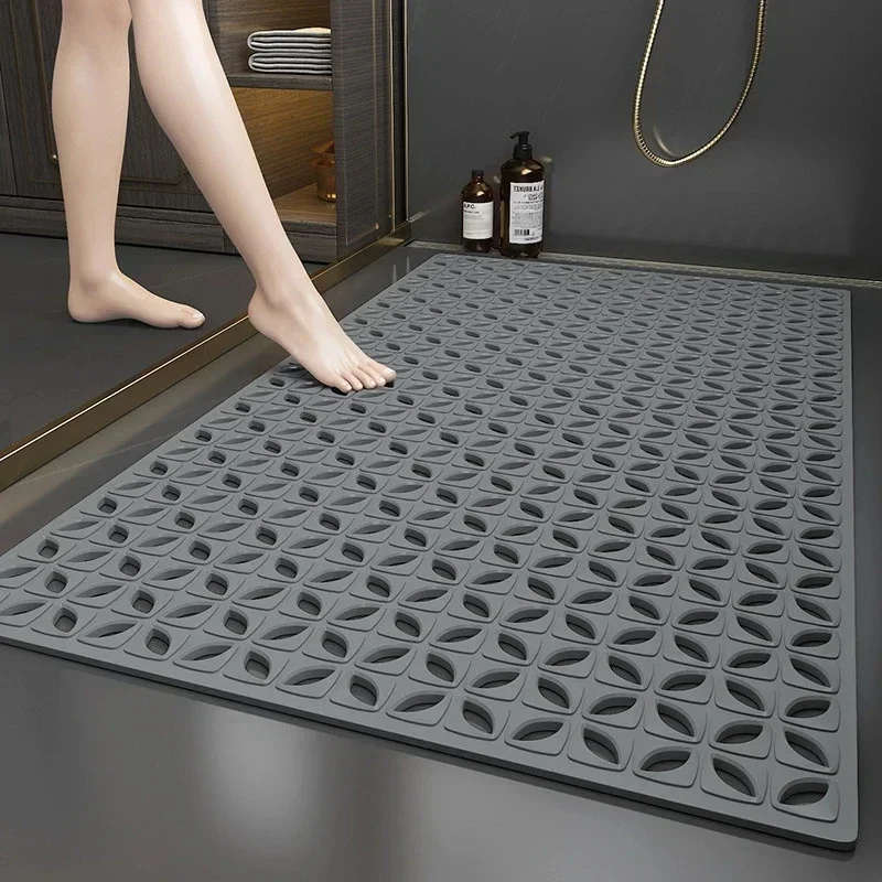 1pc Non-Slip Safety Shower Mat Solid Quick Drying Household Bath Mat Shower Room Bathroom Toilet Floor Rug with Drain Hole