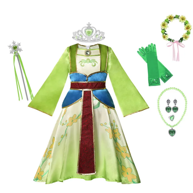 Girls Halloween Costume Child Hua Mulan Costume Christmas Girls Mulan Dress Children Traditional Chinese Clothes with Toy fan