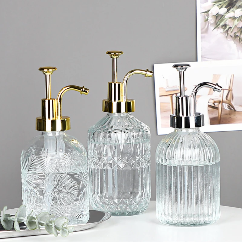 Glass Soap Pump Dispenser Bathroom Shampoo and Gel Dispenser Transparent Replacement Bottle Lotion Container Press Pump Bottle