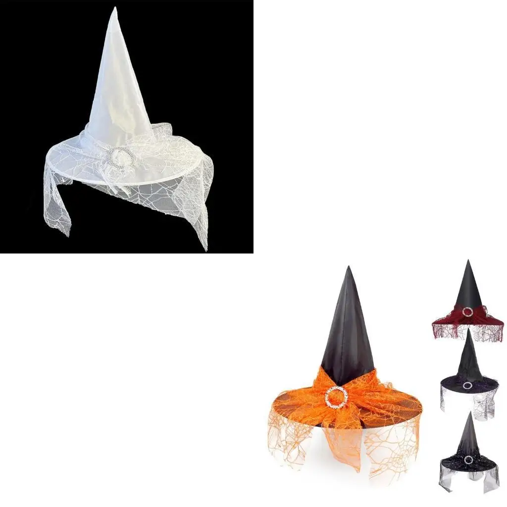 31BB Party Hats Witch Hat With Veil Adult Costume Wizard Hat Magican Hat Cap Halloween Witch Hat Fashion Hat