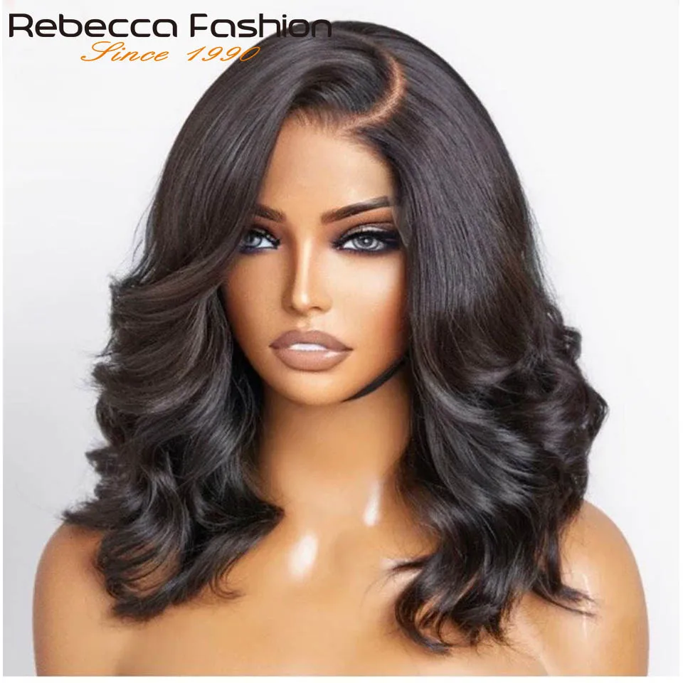 Middle Part Body Wave Human Hair Bob Wigs Breathable Pre Plucked Brazilian Lace Front Wigs For Women Natural Color T lace Wigs