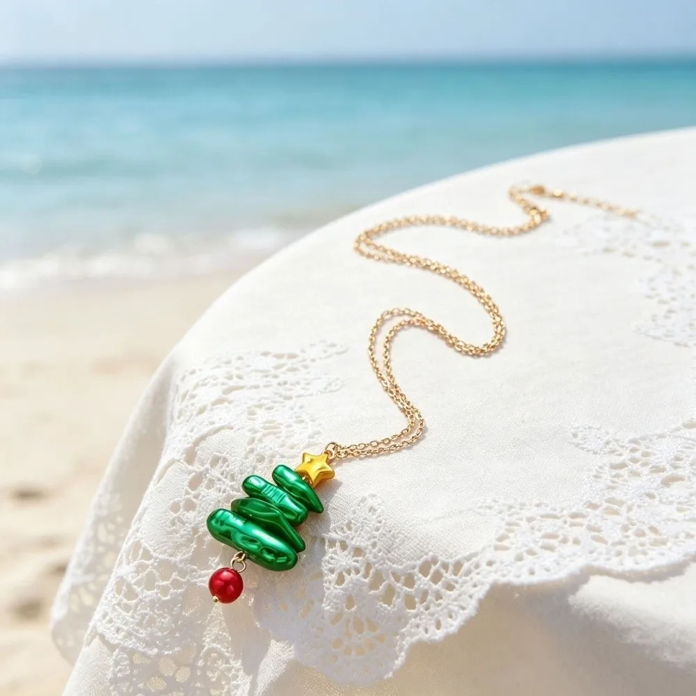 Office Vintage Faux Pearl Jewelry Stacked Charming Christmas Tree Necklace Unique Elegant Dangle Pendant Earrings Women