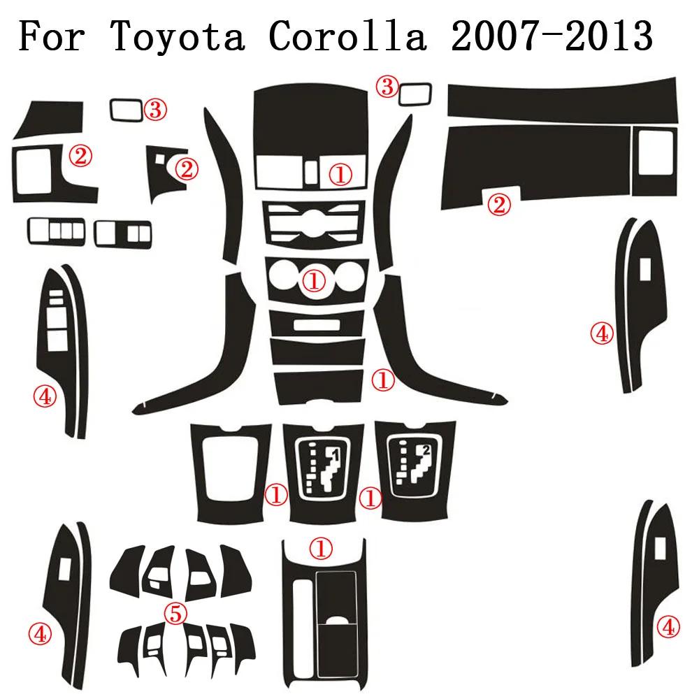 For Toyota Corolla 2007-2013 Interior Central Control Panel Door Handle 3D 5DCarbon Fiber Stickers Decals Car styling Accessorie